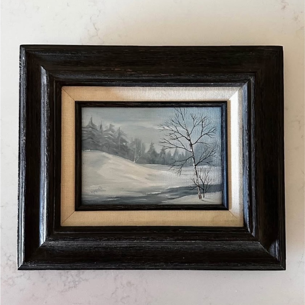 Framed Winter Landscape Oil Painting - Black Frame, Cream Mat